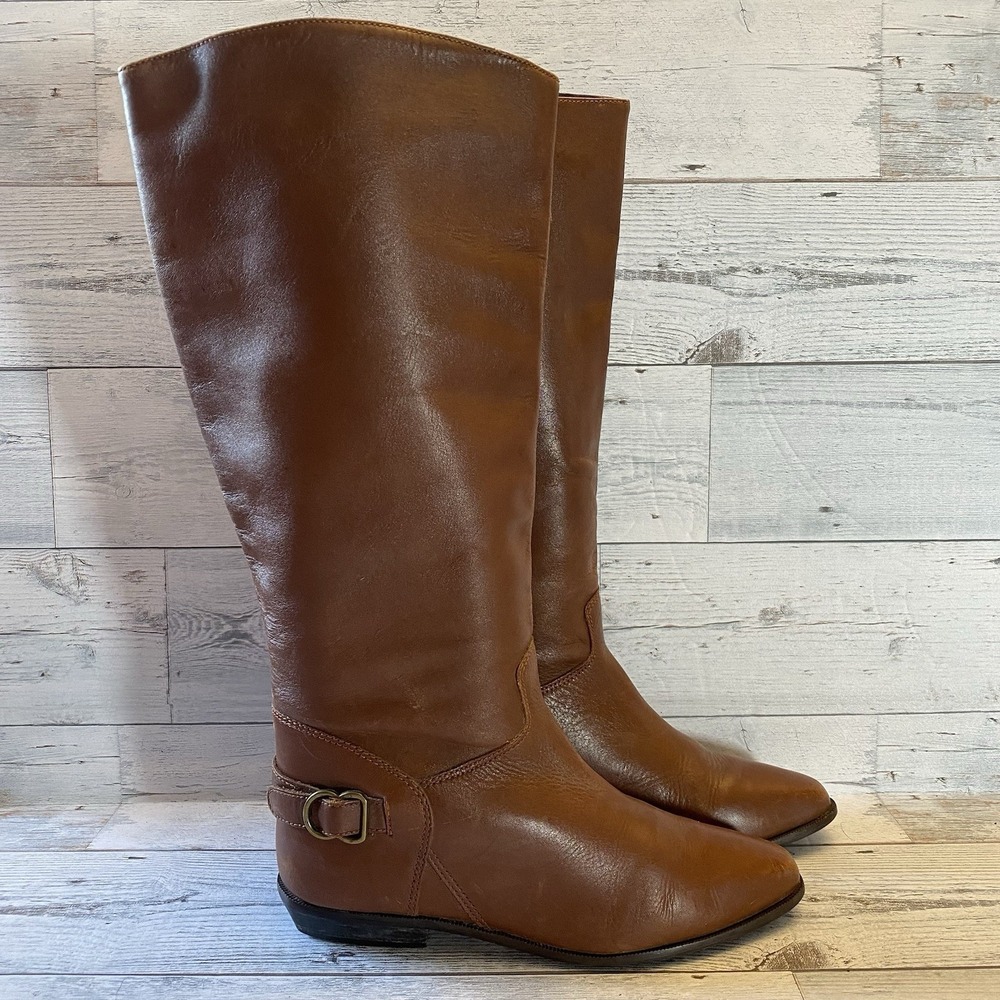 White Mountain Boots Womens 8.5 Brown Leather Pointed Riding Buckle Strap Tall - Picture 6 of 16